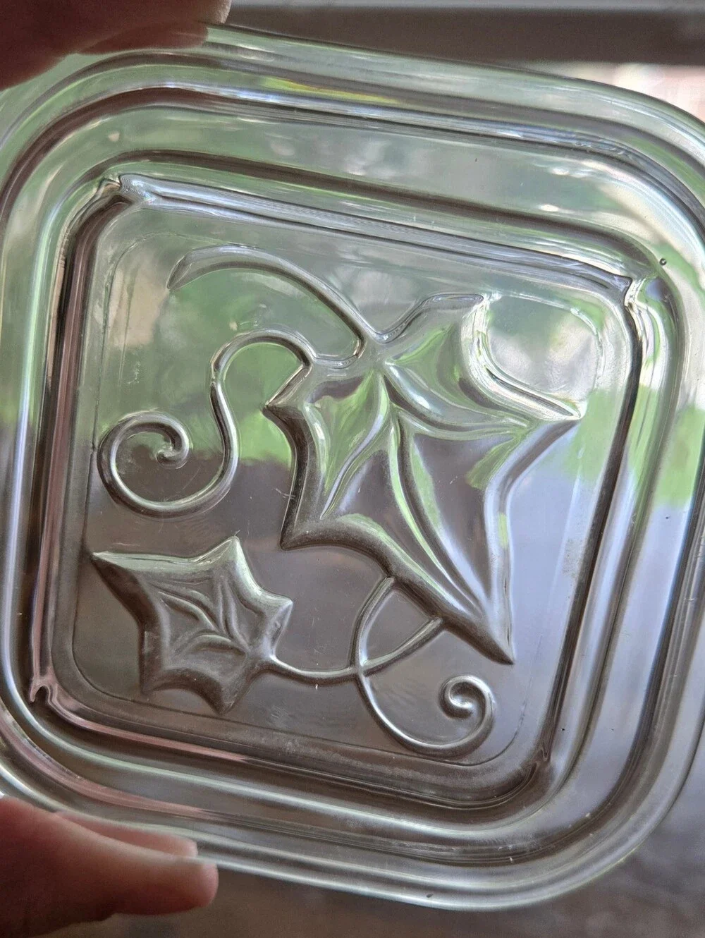 Vintage Hazel Atlas Replacement Fridgie Glass Lid Ivy - Lid Only